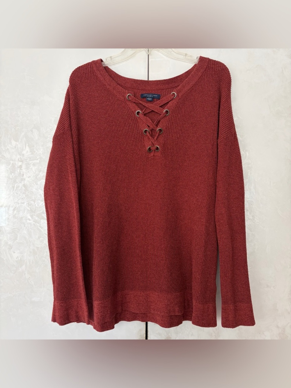 American Eagle Rose Red Knit Jegging-Fit Top